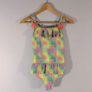 Betsy johnson size xl 14 rainbow mermaid skirt one piece swimsuit pink seashell